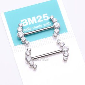 A Pair of Implant Grade Titanium OneFit Threadless Sparkle Ray Multi-Gem Nipple